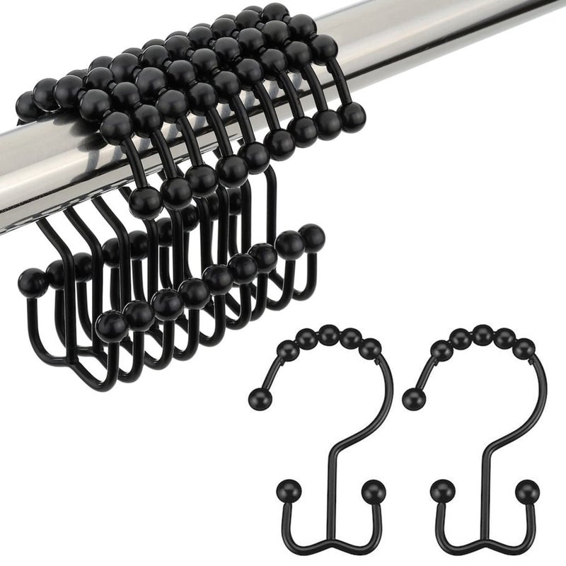 Amazer Black Shower Curtain Hooks  Shower Curtain Hooks Rust proof 12 Pcs Stainless Steel Shower Hooks for Shower Curtain  Double Shower Curtain Hooks for Bathroom Shower Rods Curtain - Image 1